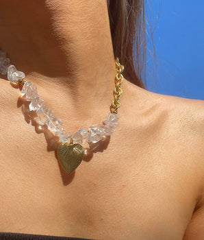 White Crystal Gold Heart Summer Necklace