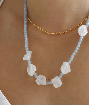 Blue Chalcedony White Crystal Necklace